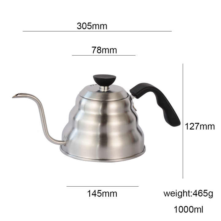 V60 professional coffee drip pot, stainless steel, 1.2 liter capacity (without thermometer)