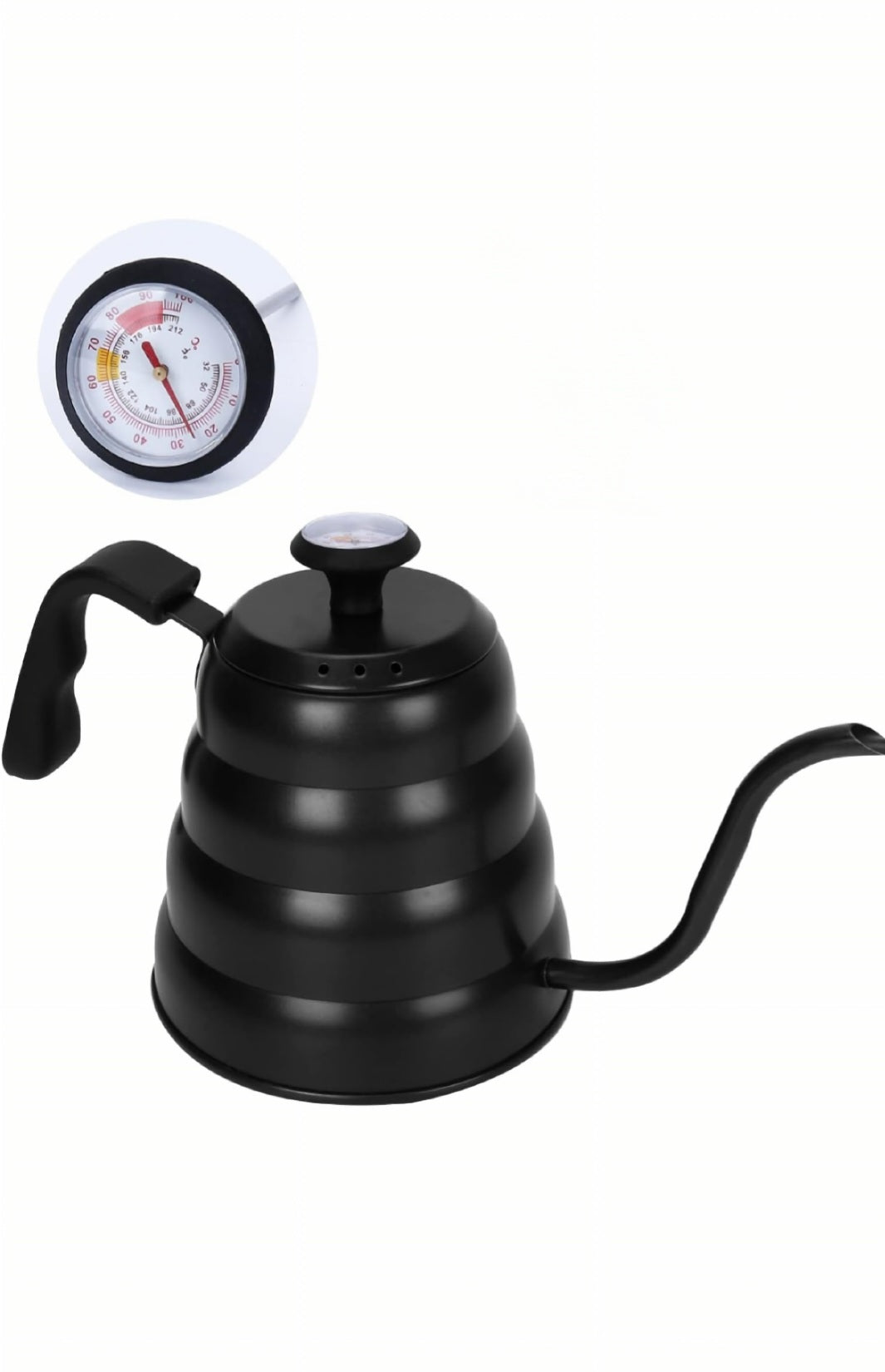 Professional V60 coffee drip pot, Bombay black, 1.2 liter capacity (with built-in thermometer)